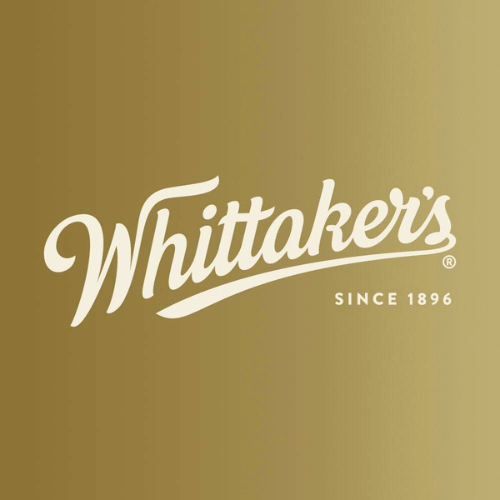 Logo of Whittaker's, featuring their name in white script on a gold background with the text "Since 1896.