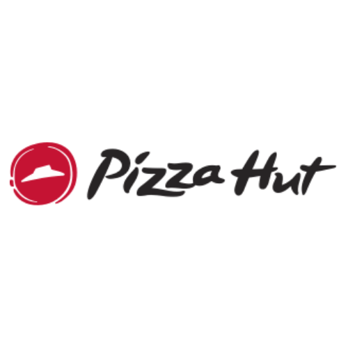 Pizza Hut logo with a red circle containing a stylized pizza slice and the text "Pizza Hut" in black cursive.