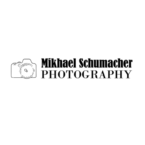 Logo with a camera icon on the left and the text “Mikhael Schumacher Photography” in bold black font on a white background.